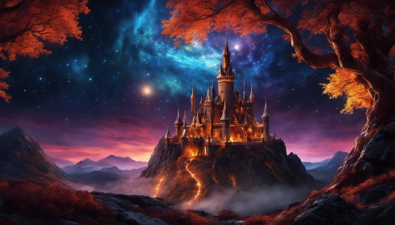 Ethereal Wizard's Castle in Fantasy Landscape