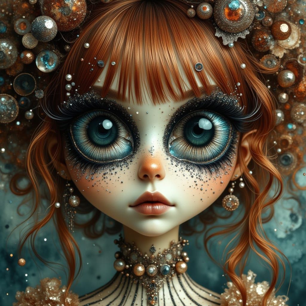 Whimsical Woman with Copper Hair in Tim Burton Style