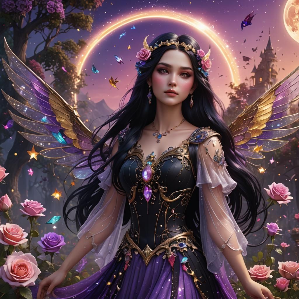Fantasy Fairy with Glittering Wings and Rainbow Sparkles