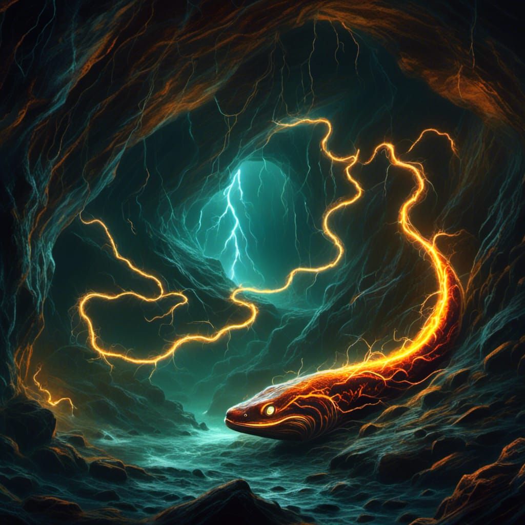 Neon Electric Eel in a Cave