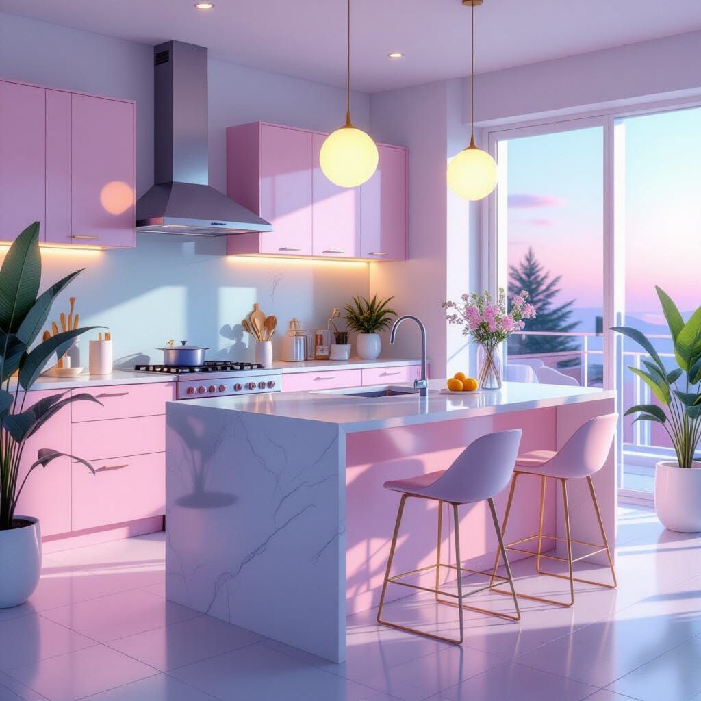 Minimalist Kitchen Island Painting with Boho & Futuristic Ac...