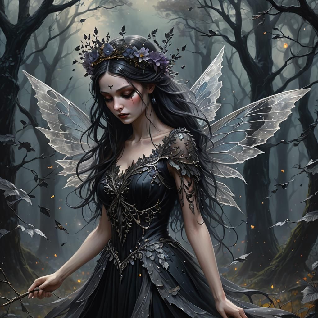 Death Fairy in Obsidian Forest: Detailed Matte Painting