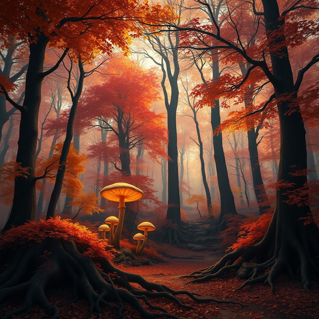 Majestic Autumnal Forest in Warm Earth Tones