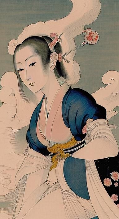 Kawanabe Kyosai - Hell Courtesan (1874) re imagined in 1500s...