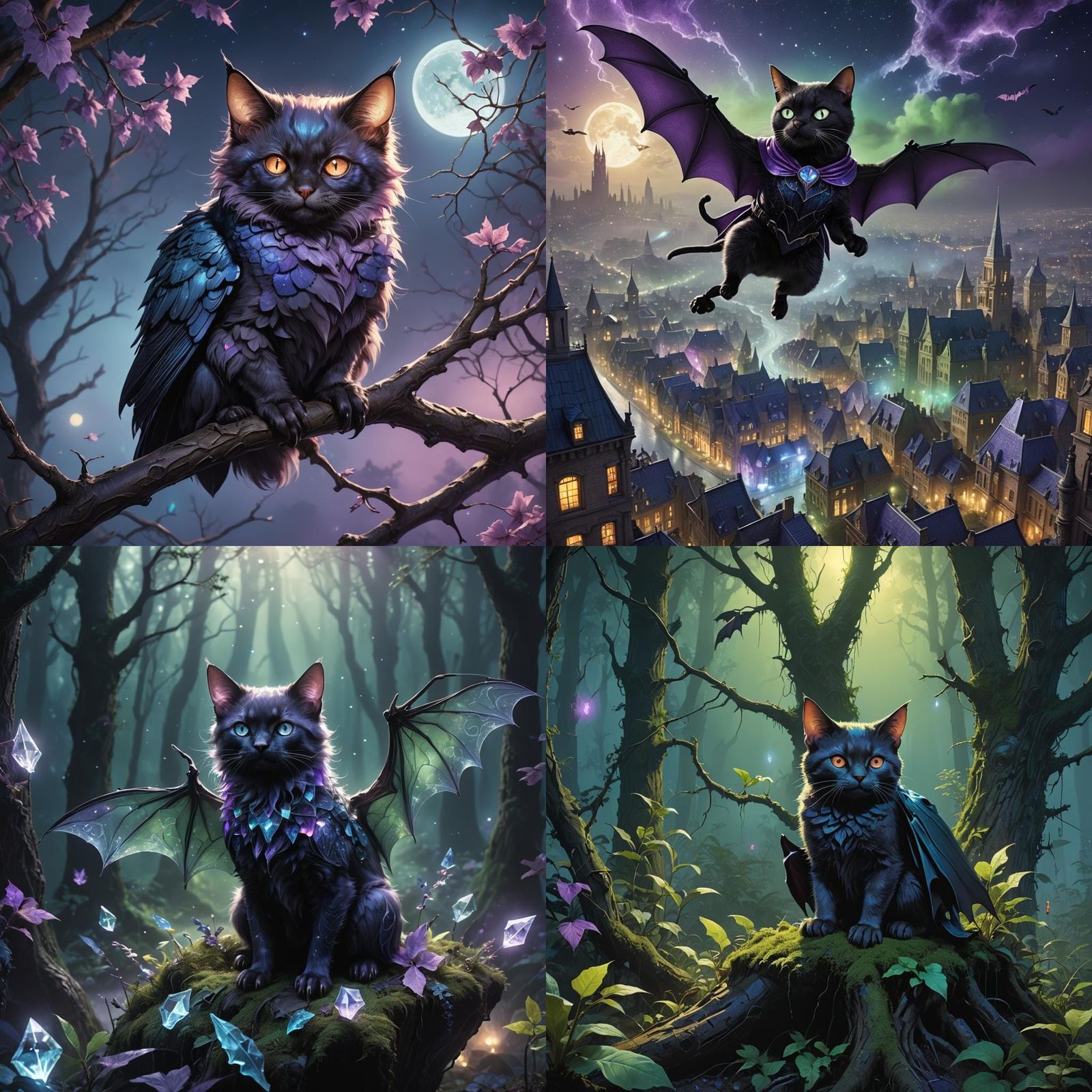 Fantastical Bat Kitty in Detailed Matte Painting