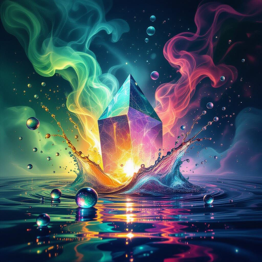 Abstract Prism Refracting Light into Flames and Droplets