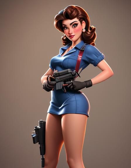 Glamorous Woman Poses with Machine Gun as CGI Art