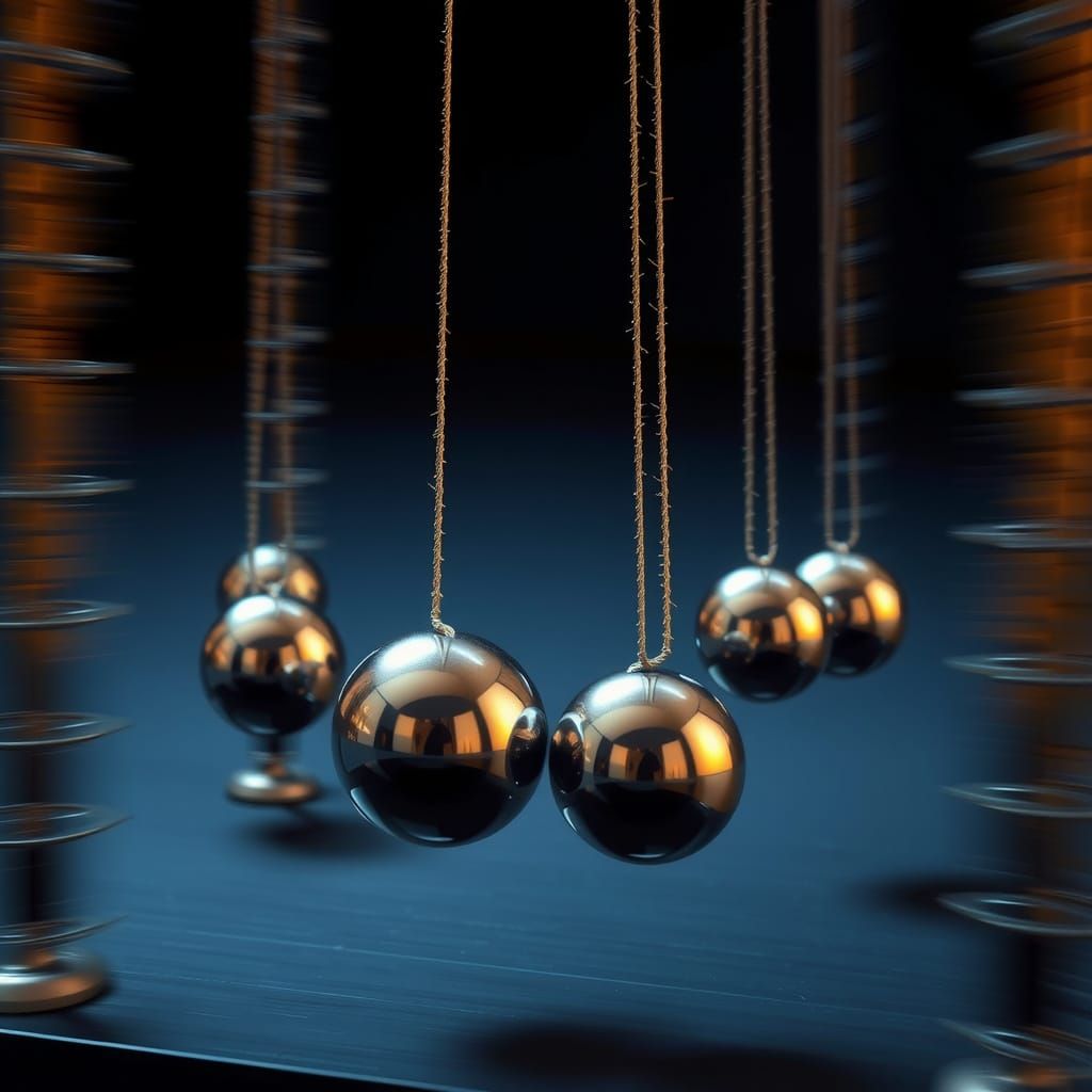 Newton's Cradle in Motion: High-Detail Cinematic Photograph