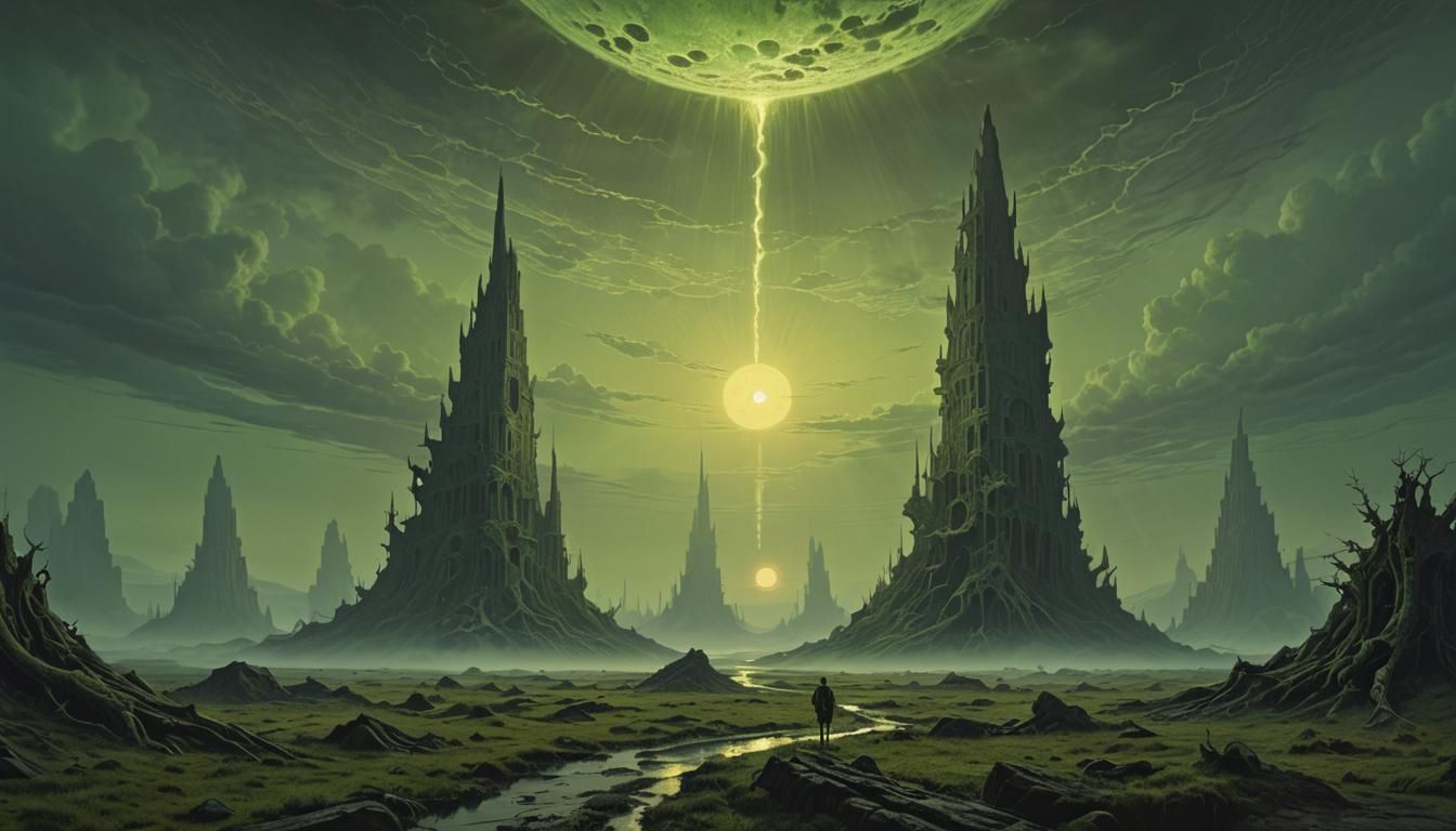 Dark Fantasy Dual Suns Masterpiece in Hyperdetailed Splendor