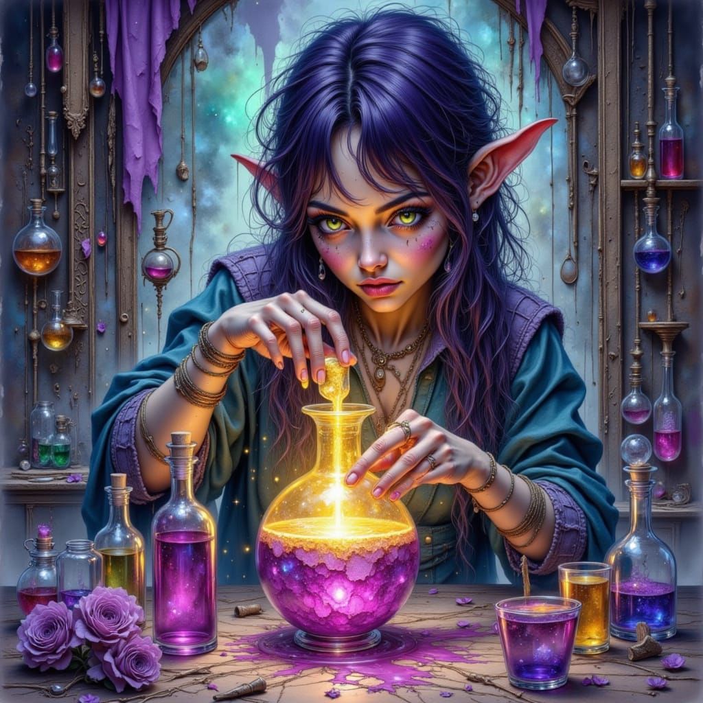Seraphine the Alchemist's Midnight Potion Experiment