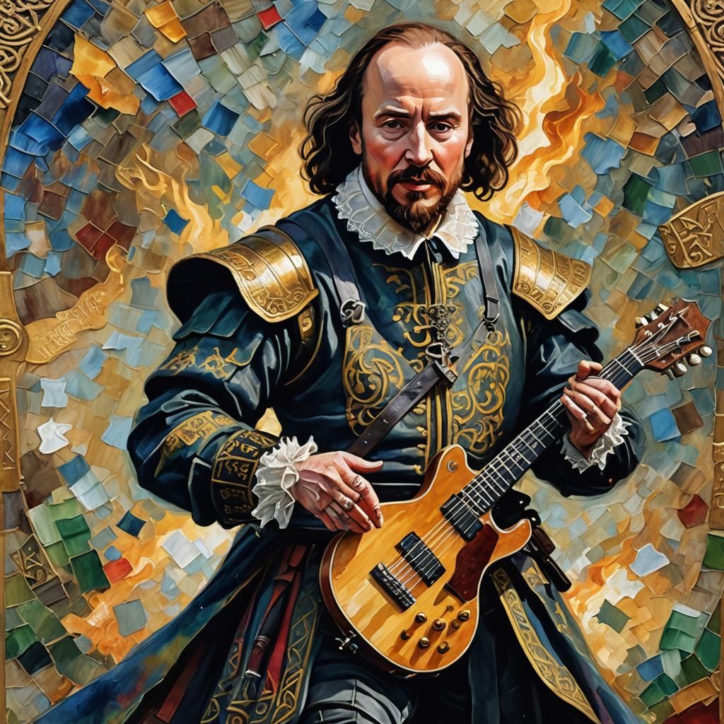 Shakespeare Wields Electric Guitar on Battlefield as Impasto...
