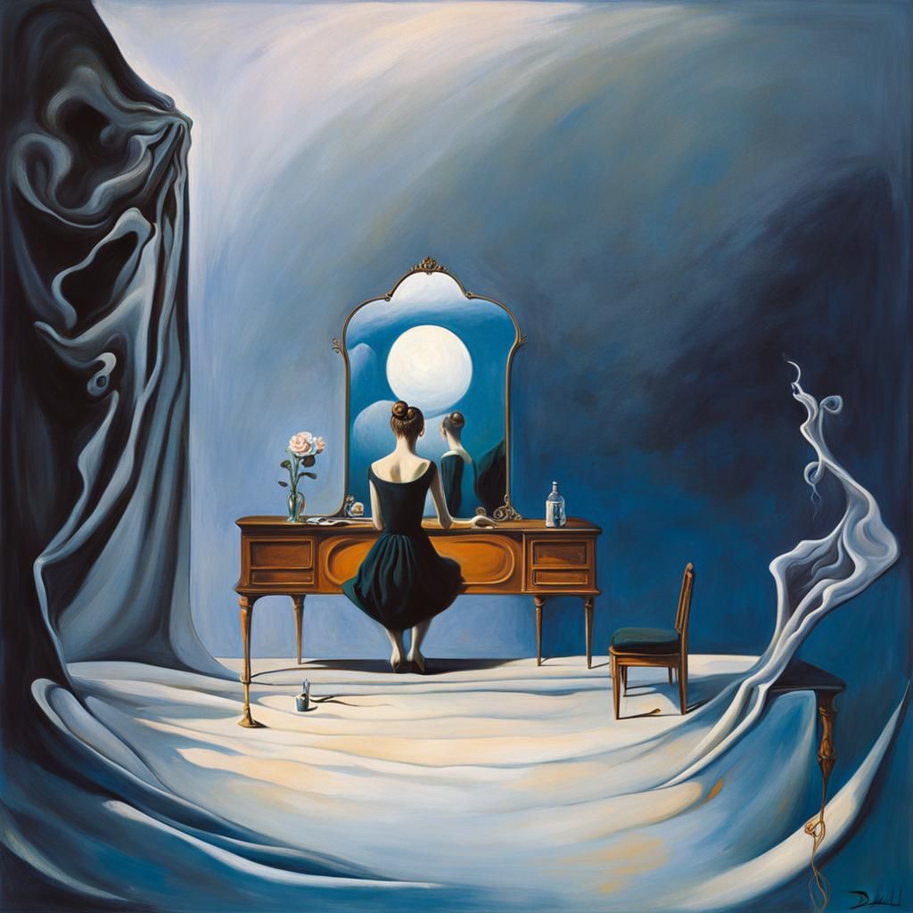 Surreal Blank Face Reflected in Mirror