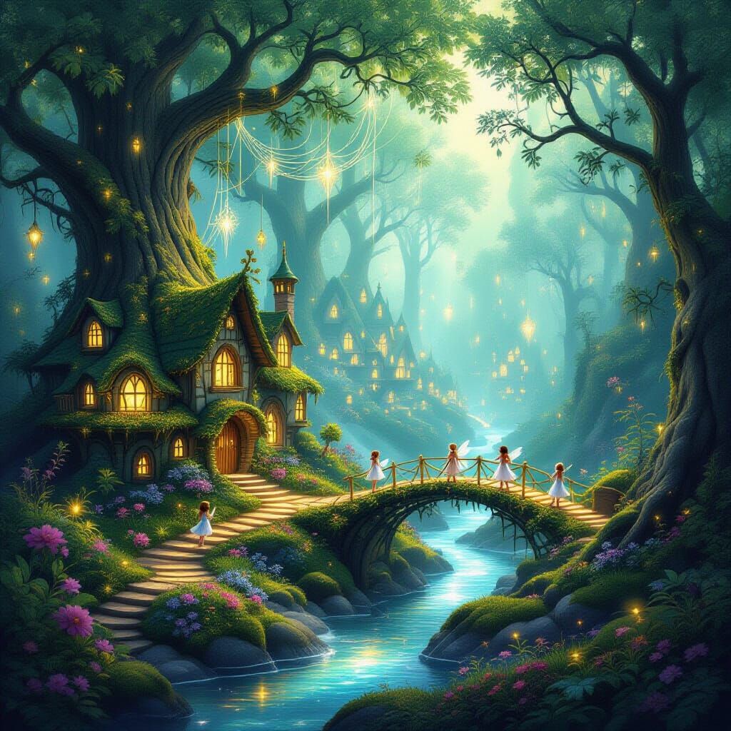 Enchanted Fairy Village in Luminescent Silk Webs