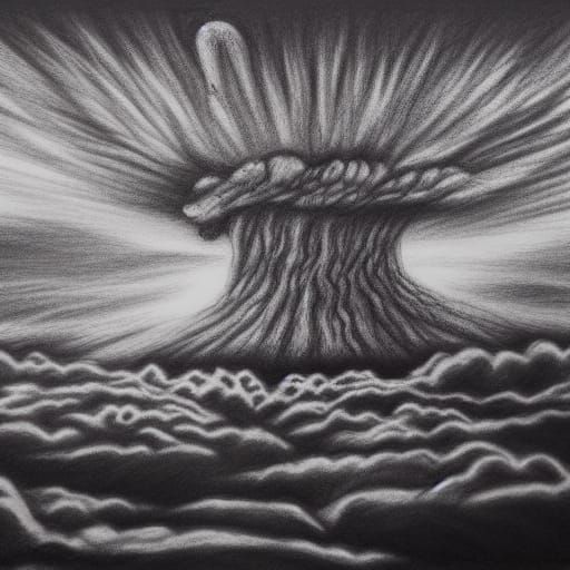 Hyperdetailed Charcoal Drawing of Nuclear Explosion