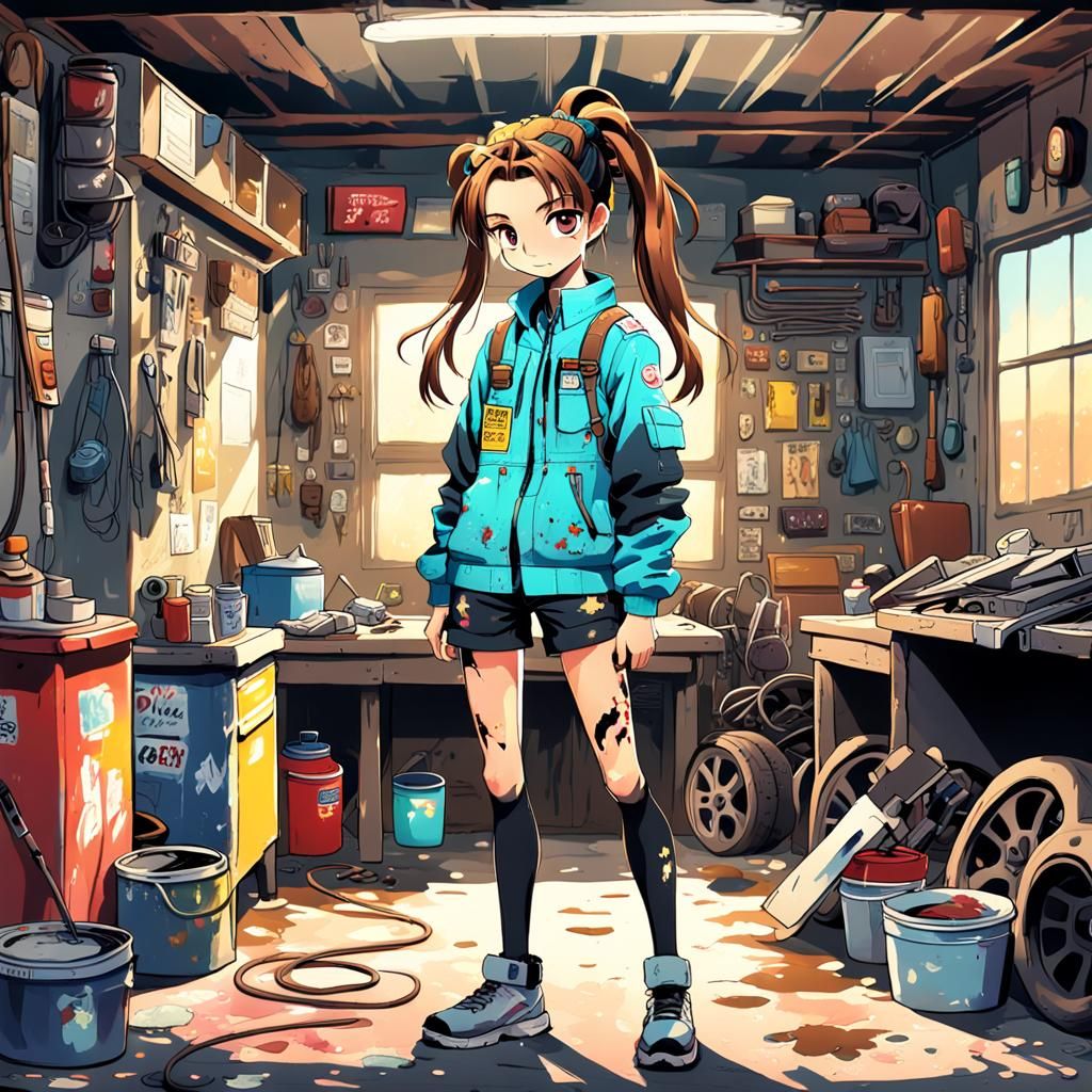 Anime Mechanic Girl in Acrylic Art Style