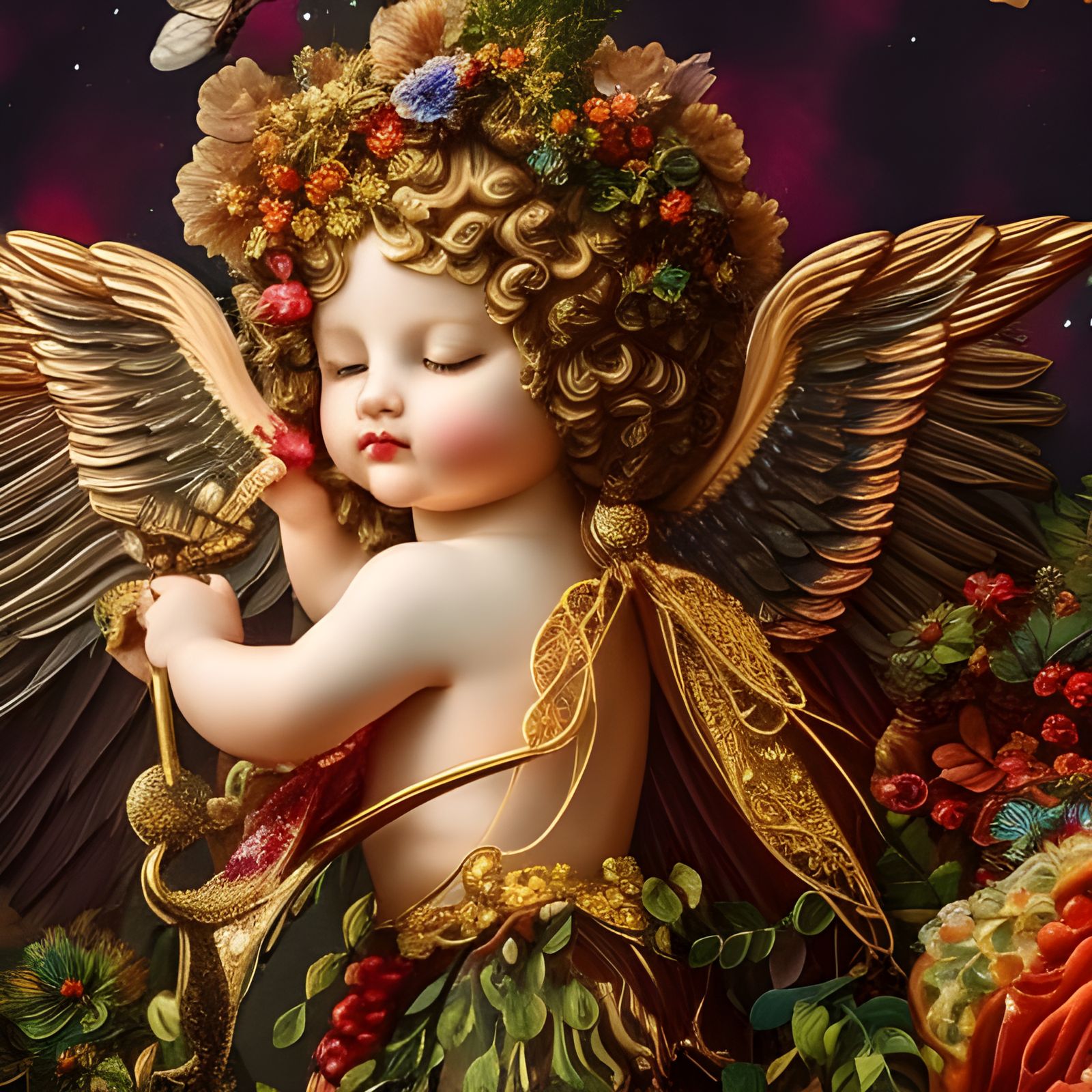 Elegant Cupid Portrait in Art Nouveau Style