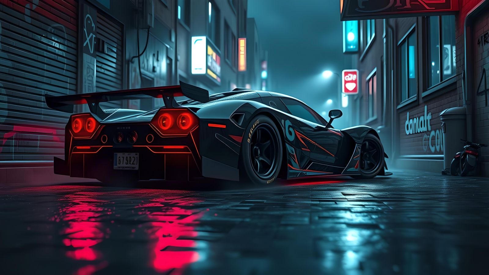 Anime Cyberpunk Hyper-Car in Gritty Alleyway