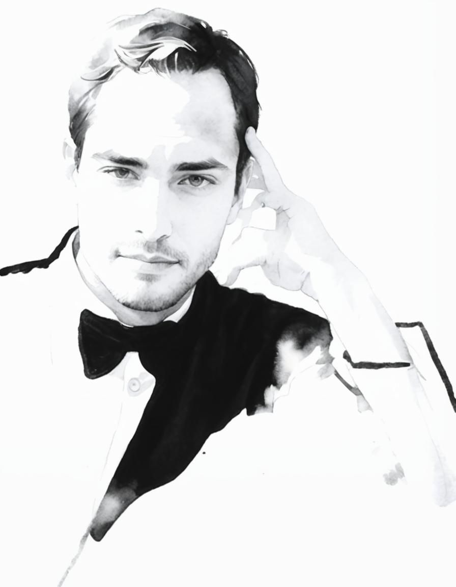 Surreal Watercolor Silhouette of Man by Ginkgo Tree