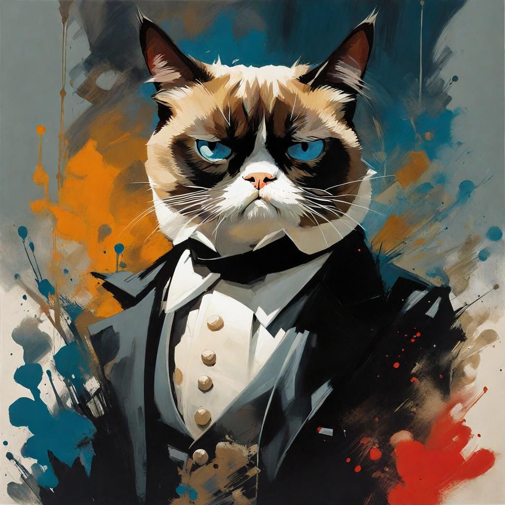 Grumpy Cat Ink Splash Poster Art Portrait