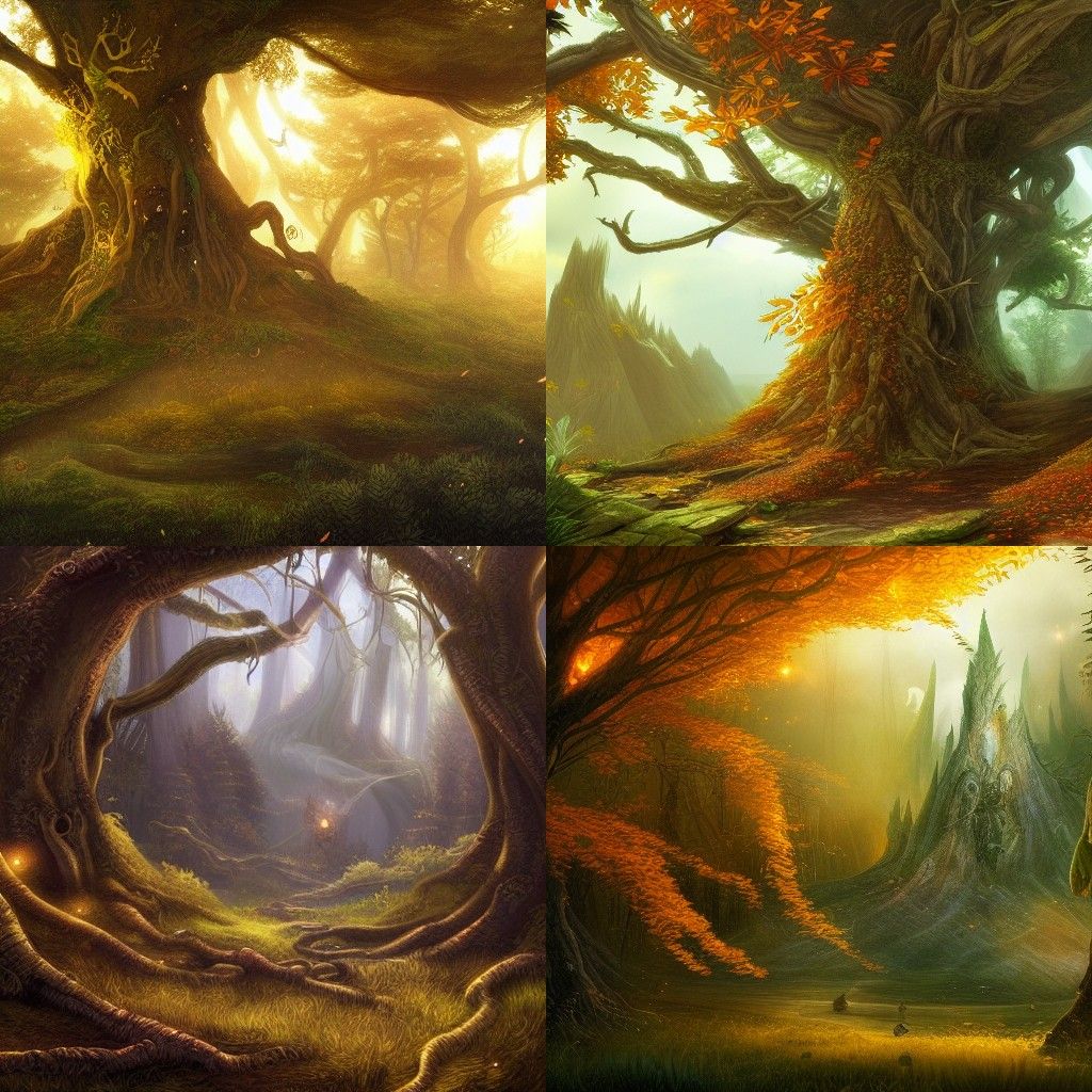 Mystical Golden Tree in Feywild Fantasy Art