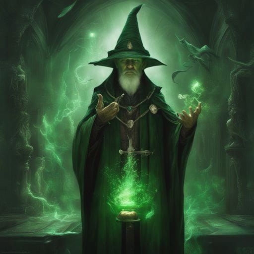 Slytherin Wizard Casting Avada Kedavra Spell
