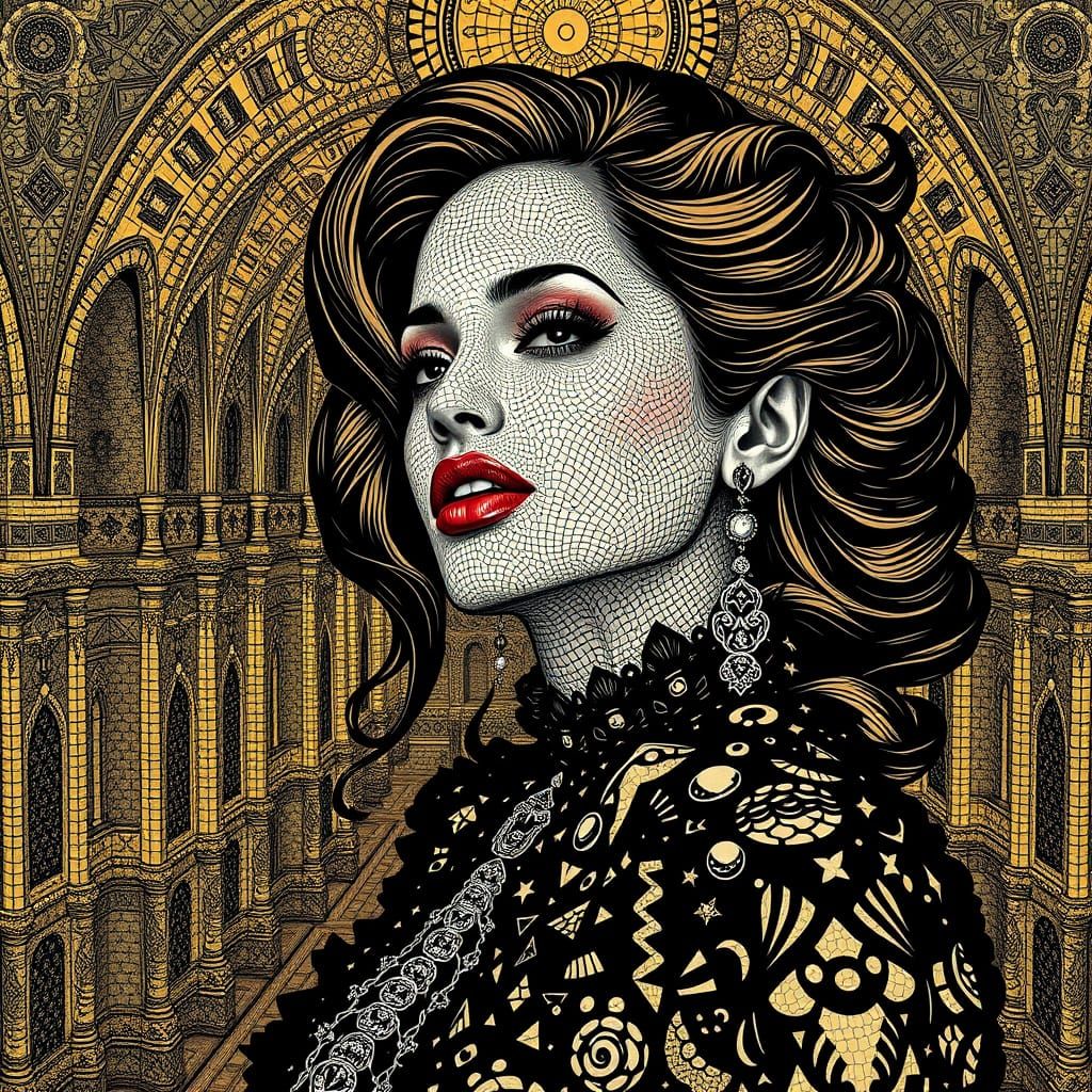 Jennifer Lopez as Victorian Vampire in Escher-Klimt Style