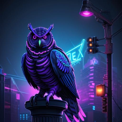Mechanical Owl in Synthwave Style