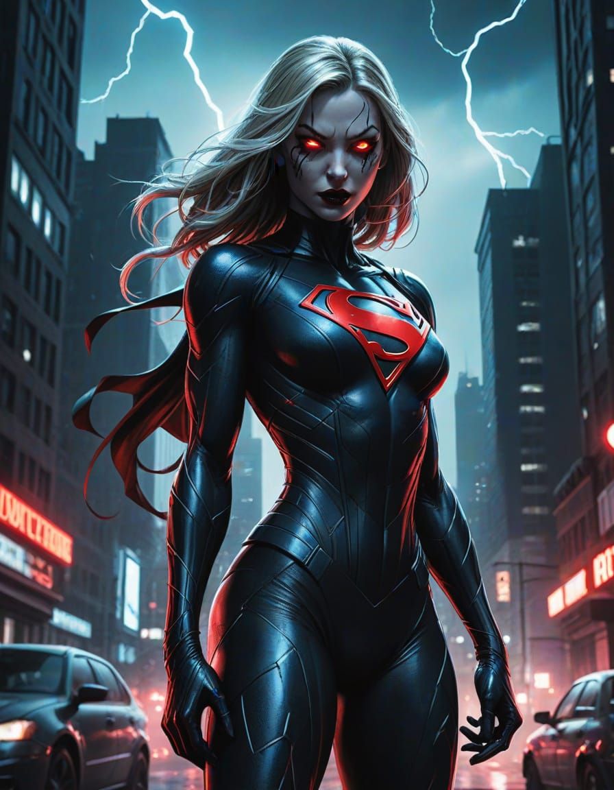 Gothic Supergirl Masterpiece in Cyberpunk Style