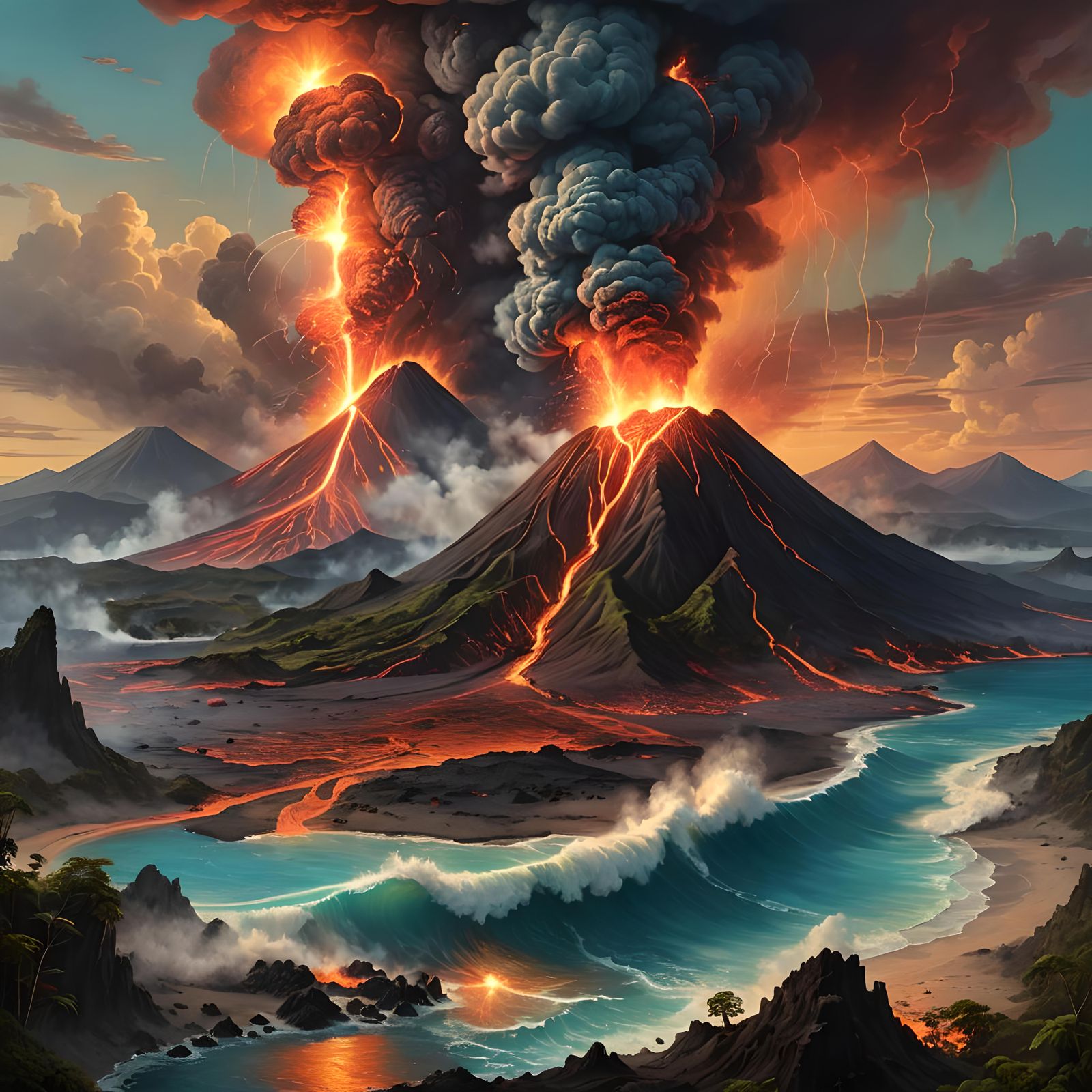 Aerial View of Volcano Eruption