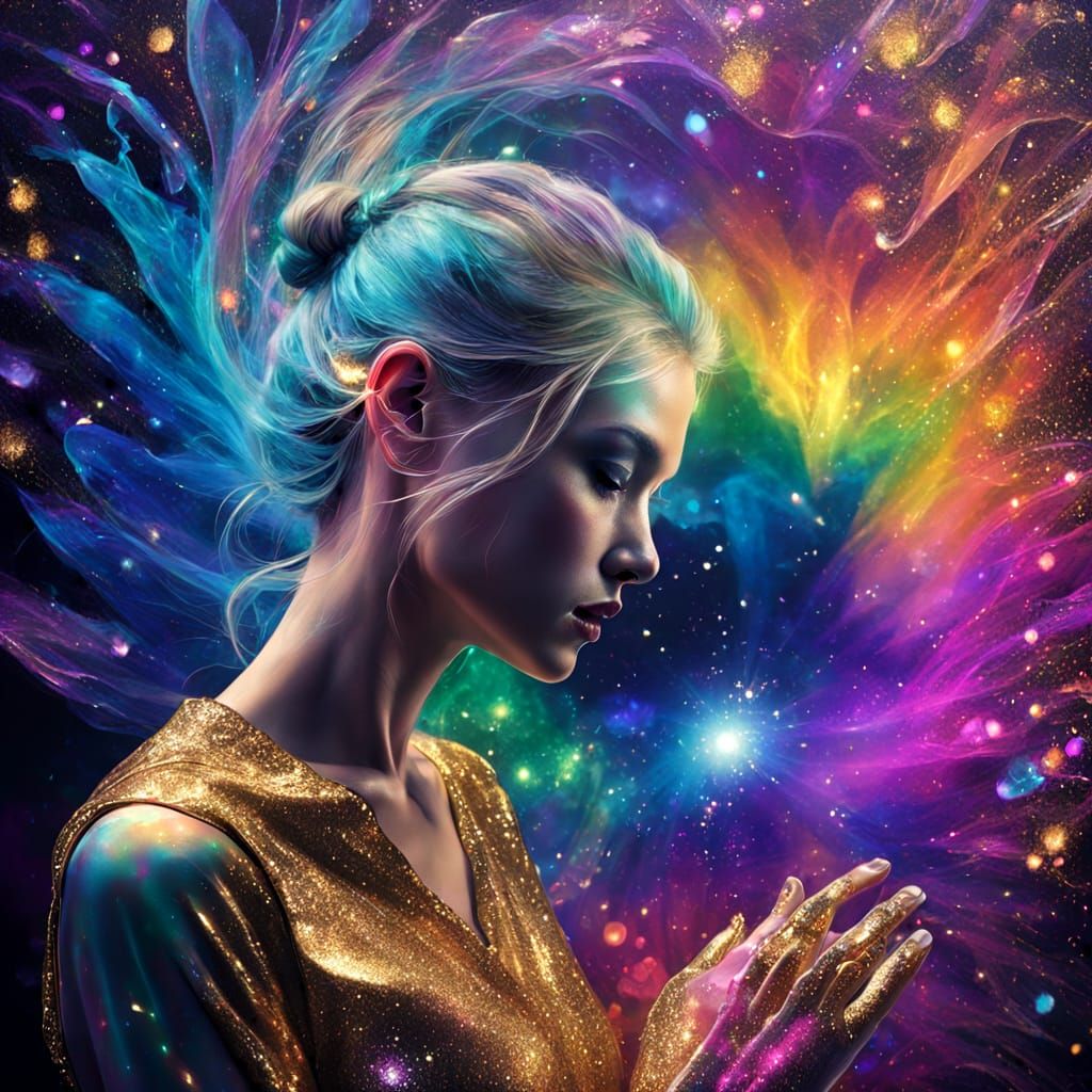 Woman Emerges from Art Gallery Frame in Hyperrealistic Style