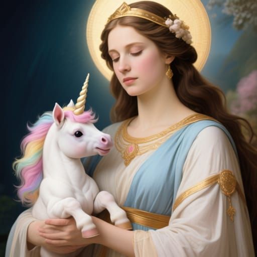 Goddess Portrait with Baby Unicorn Companion