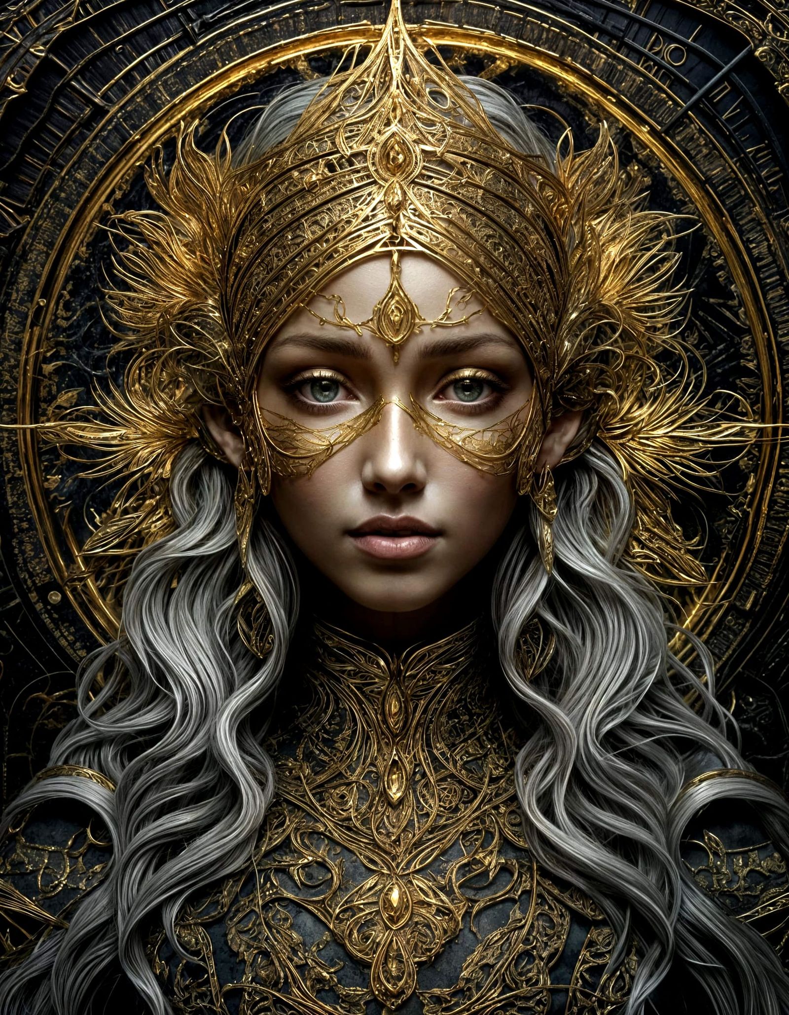 Hyperrealistic Portrait with Gold Ink Accents