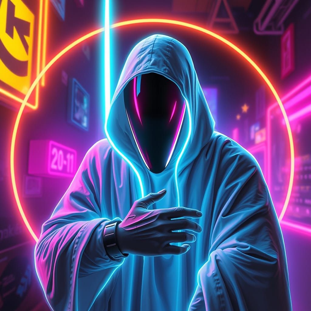 Cyberpunk Space Ghost in Neon-Lit Cityscape