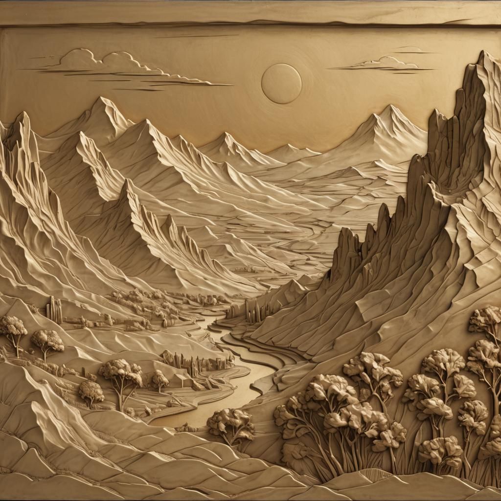 Neoclassical Bas Relief of Mountain Coordinates