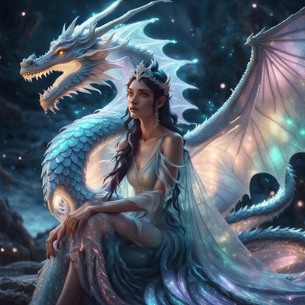 Fairy on Dragon Head in Anime Style