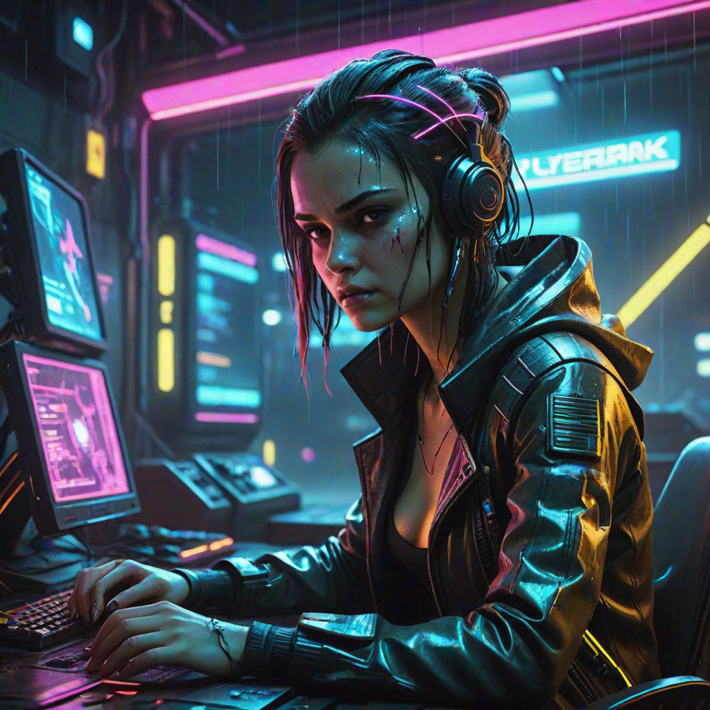 Neon Noir Hacker in High-Tech Lair