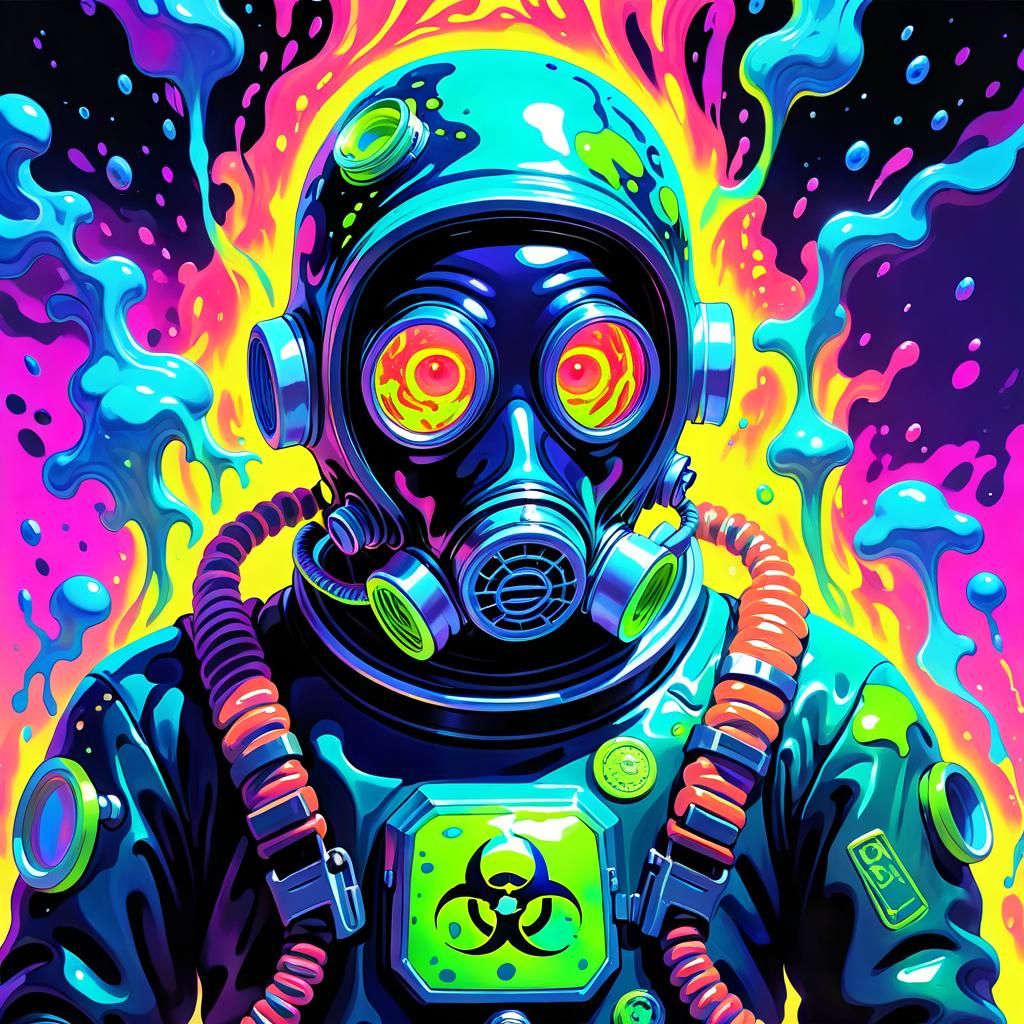 Psychedelic Portrait in Diving Suit with Neon Slime
