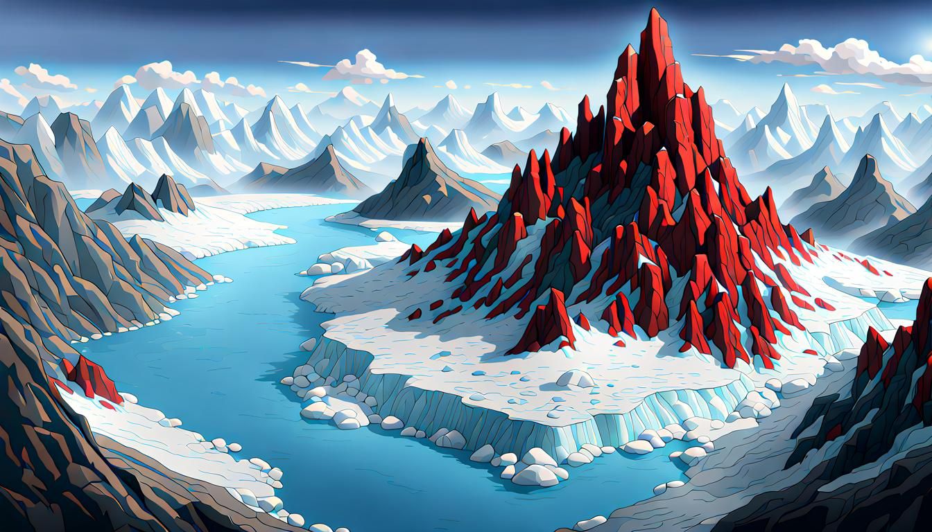 Majestic Kingdom with Red, Black, and Blue Glaciers