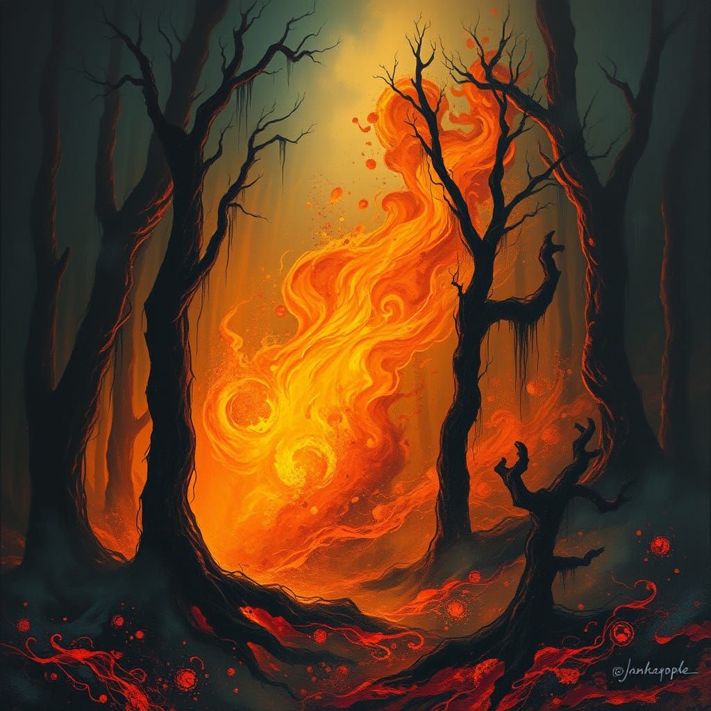 Vibrant Flames Engulf Ancient Forest in a Swirling Dance of ...