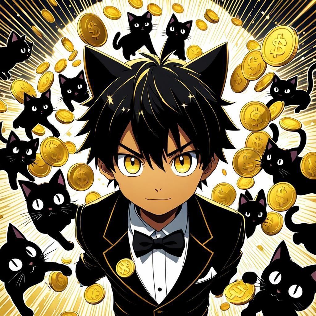 Catboy in Tuxedo Flipping Coin, Anime Style