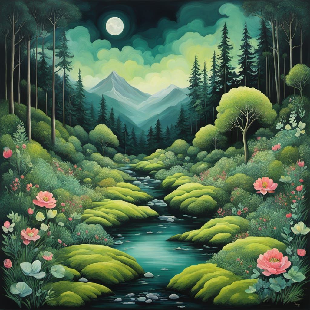 Abstract Floral Mountain Meadow Painting