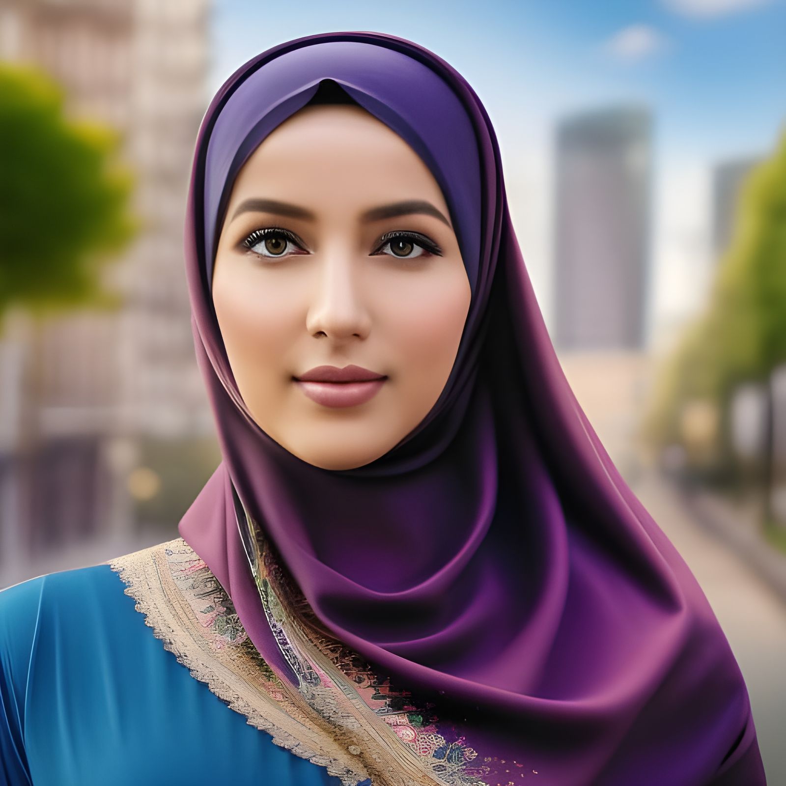 Beautiful Woman in Hijab Portrait in City