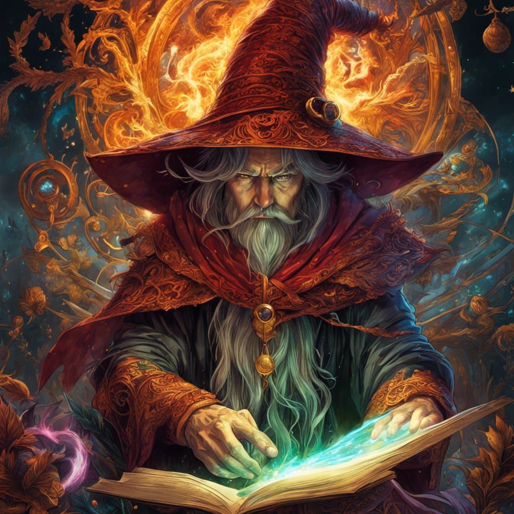 Terrible Wizard Conjuring Spell in Anime Style