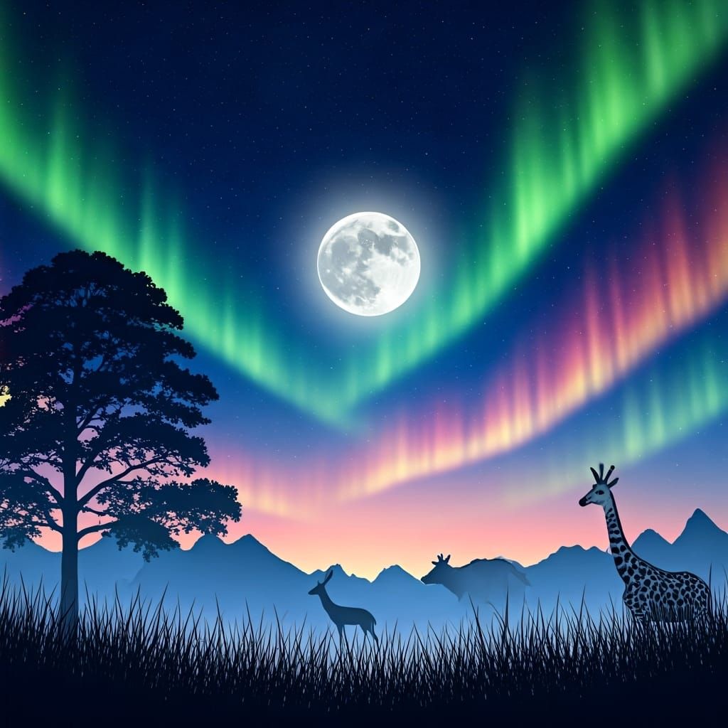 Animals Silhouetted Under Northern Lights