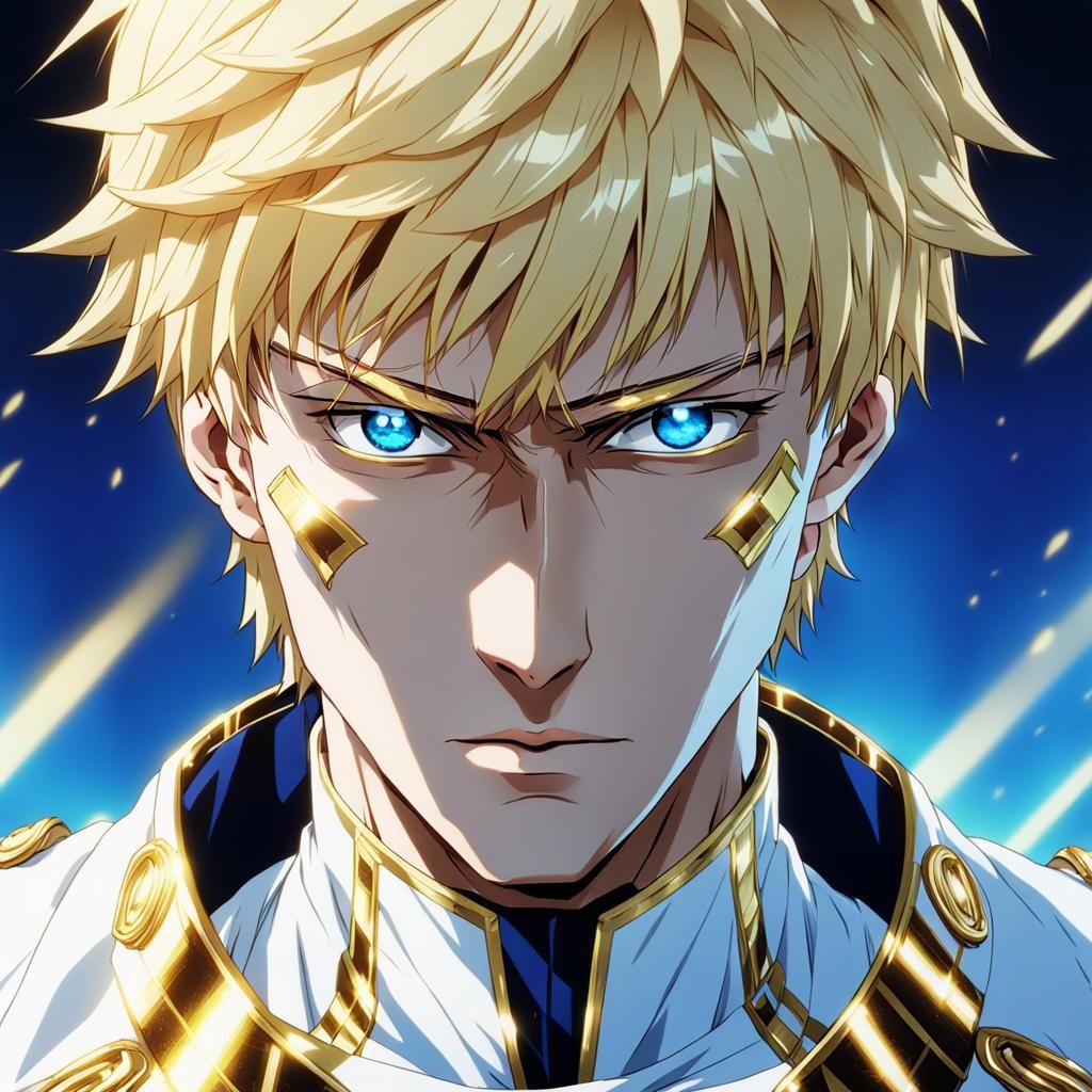 Anime Man with Blond Hair and Blue Eyes