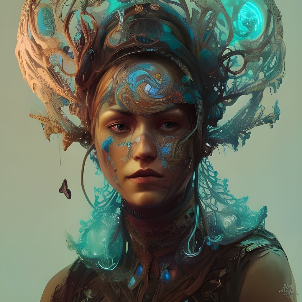 Elven Filigree Wizard Warrior Portrait in Deep Colors