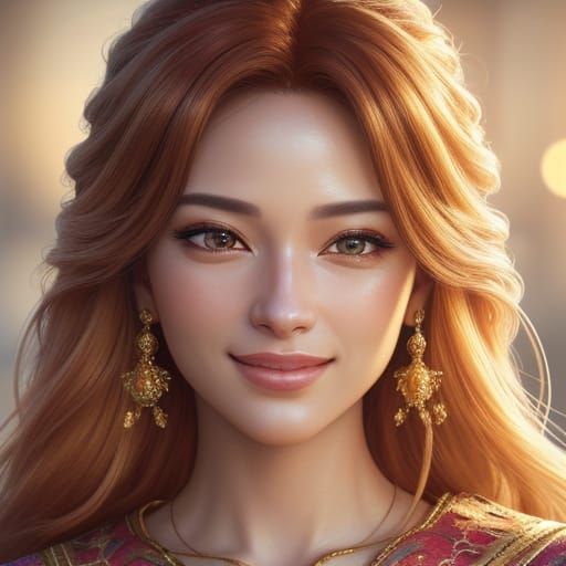 Beautiful Woman Smiling in Hyper-Realistic Digital Art