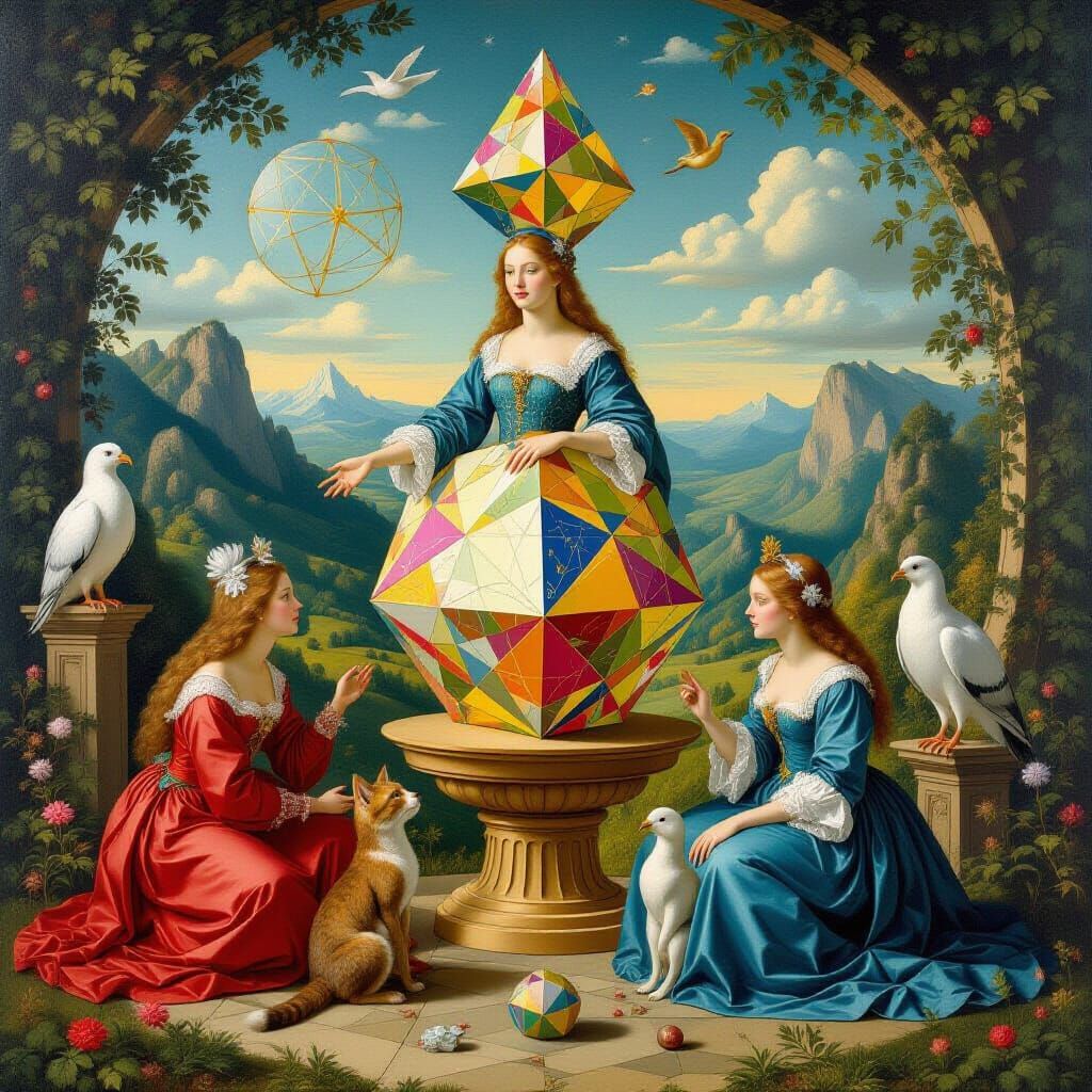 Mathematical Paradise with Mystical Creatures in Surreal Oil...