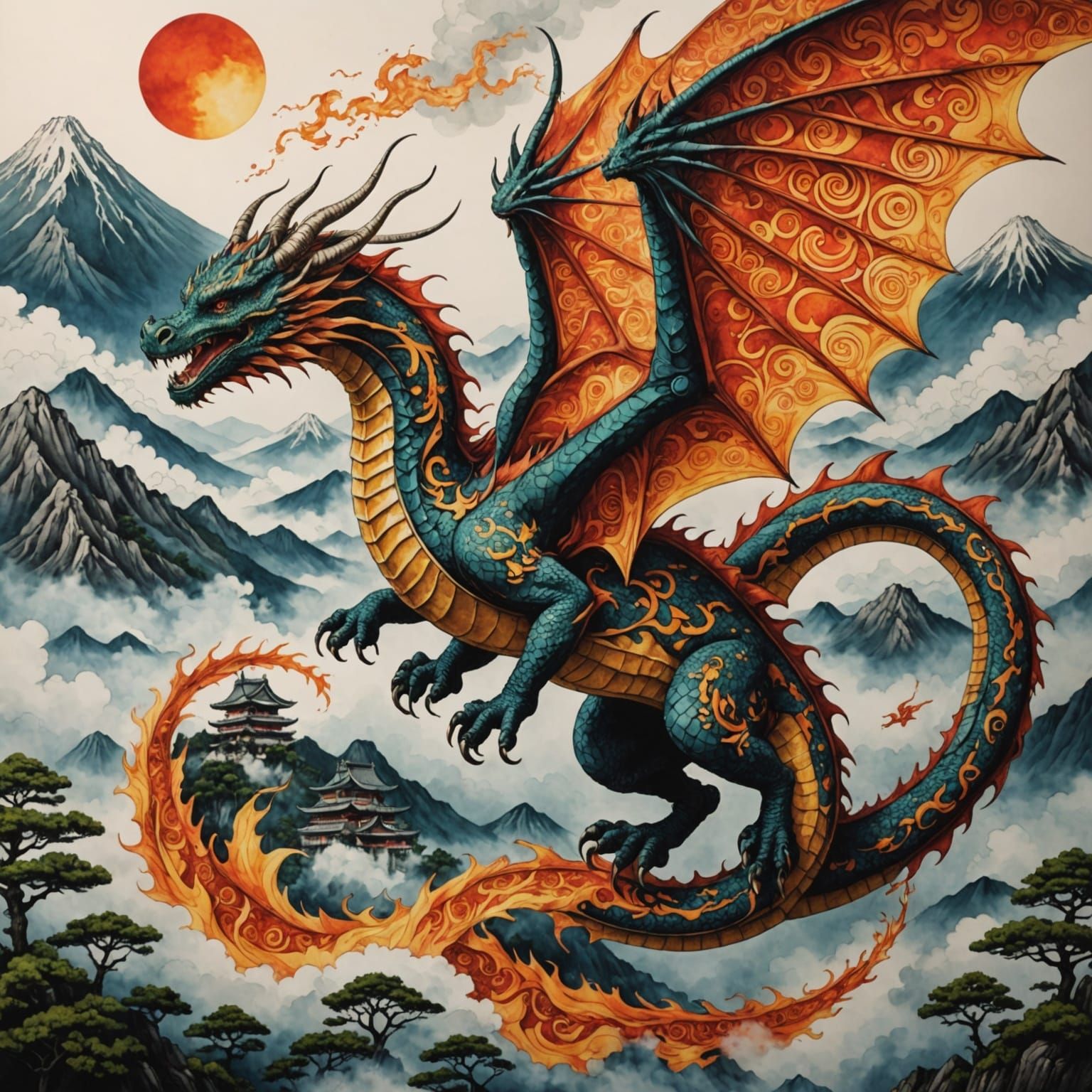 Zen Dragon Soars Over Ethereal Japan