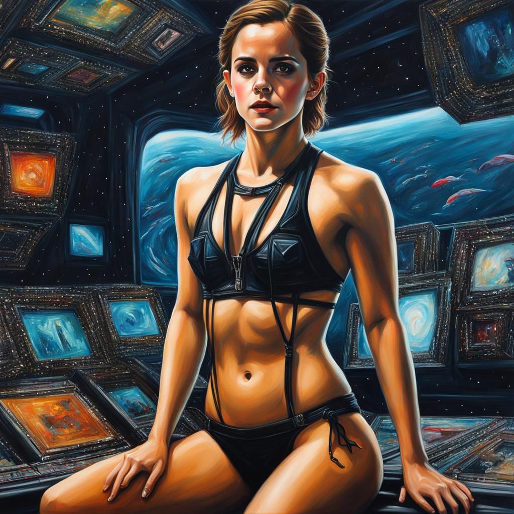 Sci-Fi Oil Painting of Woman in Bikini